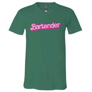 Bartender Pink Graphic Funny Bartender V-Neck T-Shirt