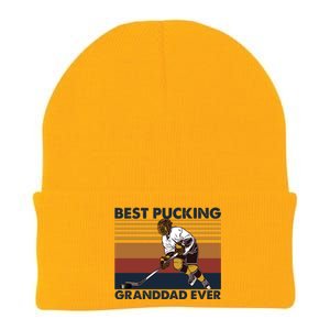 Best Pucking Granddad Ever Funny Hockey Grandpa Saying Cute Gift Knit Cap Winter Beanie