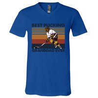 Best Pucking Granddad Ever Funny Hockey Grandpa Saying Cute Gift V-Neck T-Shirt