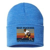 Best Pucking Granddad Ever Funny Hockey Grandpa Saying Cute Gift Sustainable Knit Beanie