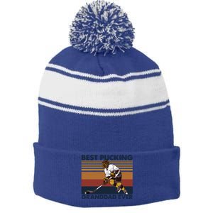 Best Pucking Granddad Ever Funny Hockey Grandpa Saying Cute Gift Stripe Pom Pom Beanie