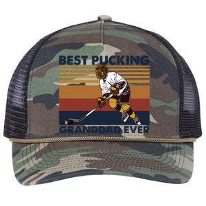 Best Pucking Granddad Ever Funny Hockey Grandpa Saying Cute Gift Retro Rope Trucker Hat Cap