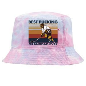 Best Pucking Granddad Ever Funny Hockey Grandpa Saying Cute Gift Tie-Dyed Bucket Hat