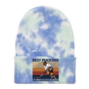 Best Pucking Granddad Ever Funny Hockey Grandpa Saying Cute Gift Tie Dye 12in Knit Beanie