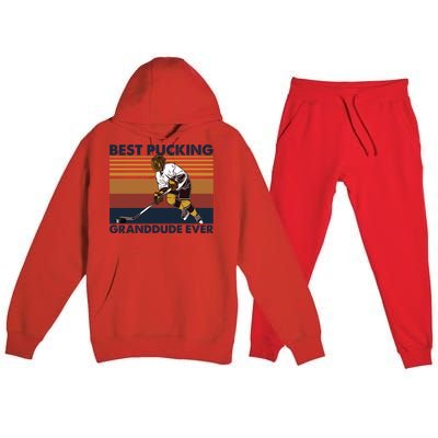 Best Pucking Granddude Ever Funny Hockey Grandpa Saying Great Gift Premium Hooded Sweatsuit Set