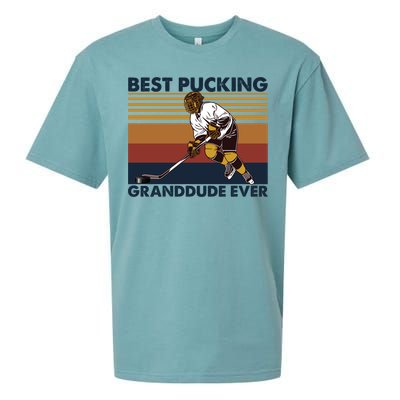 Best Pucking Granddude Ever Funny Hockey Grandpa Saying Great Gift Sueded Cloud Jersey T-Shirt