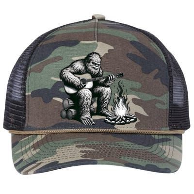 Bigfoot Playing Guitar Rock On Sasquatch Big Foot Retro Rope Trucker Hat Cap