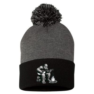 Bigfoot Playing Guitar Rock On Sasquatch Big Foot Pom Pom 12in Knit Beanie