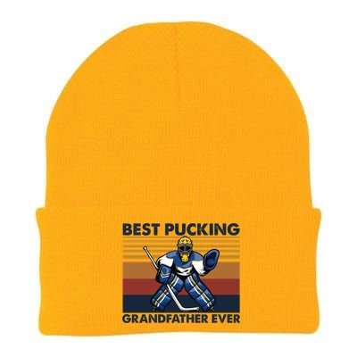 Best Pucking Grandfather Ever Funny Hockey Grandpa Saying Gift Knit Cap Winter Beanie