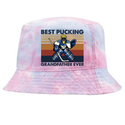 Best Pucking Grandfather Ever Funny Hockey Grandpa Saying Gift Tie-Dyed Bucket Hat