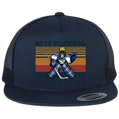 Best Pucking Grandfather Ever Funny Hockey Grandpa Saying Gift Flat Bill Trucker Hat