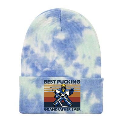 Best Pucking Grandfather Ever Funny Hockey Grandpa Saying Gift Tie Dye 12in Knit Beanie