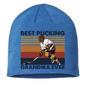 Best Pucking Grandma Ever Funny Hockey Grandma Saying Gift Sustainable Beanie