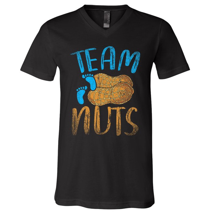 Baby Party Gender Reveal Party Team Nuts Funny Gender Reveal V-Neck T-Shirt