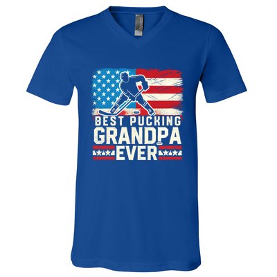 Best Pucking Grandpa Ever Gift Hockey Lover Gift V-Neck T-Shirt