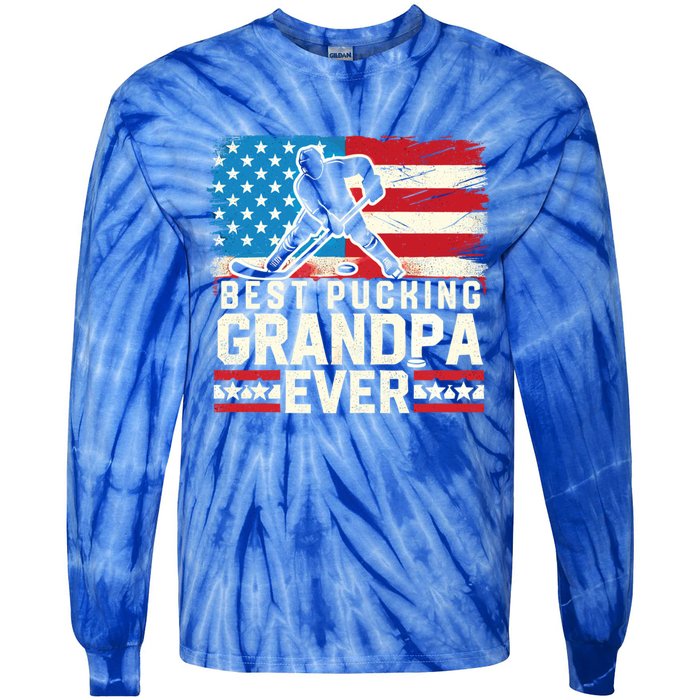 Best Pucking Grandpa Ever Gift Hockey Lover Gift Tie-Dye Long Sleeve Shirt