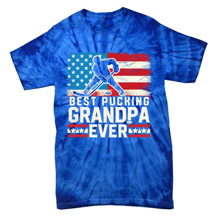 Best Pucking Grandpa Ever Gift Hockey Lover Gift Tie-Dye T-Shirt