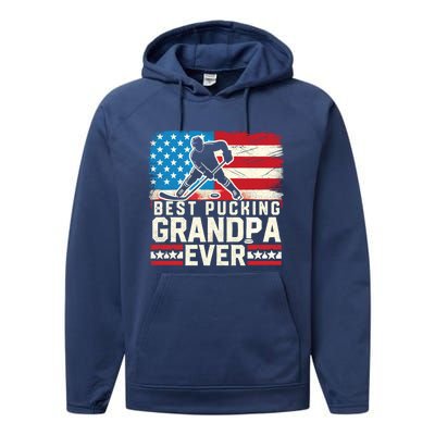 Best Pucking Grandpa Ever Gift Hockey Lover Gift Performance Fleece Hoodie