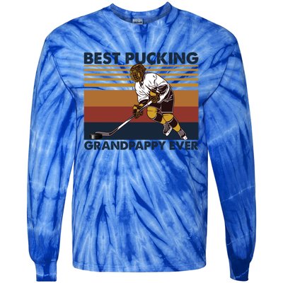 Best Pucking Grandpappy Ever Funny Hockey Grandpa Saying Cute Gift Tie-Dye Long Sleeve Shirt