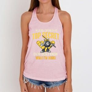 Billiard Player Game Lover My Pool Strategy Is Top Secret Gift Women's Knotted Racerback Tank