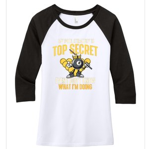 Billiard Player Game Lover My Pool Strategy Is Top Secret Gift Women's Tri-Blend 3/4-Sleeve Raglan Shirt