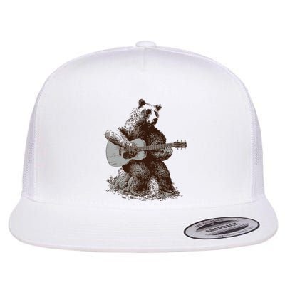 Bear Playing Guitar Players Music Gift Dad Rock N Roll Flat Bill Trucker Hat