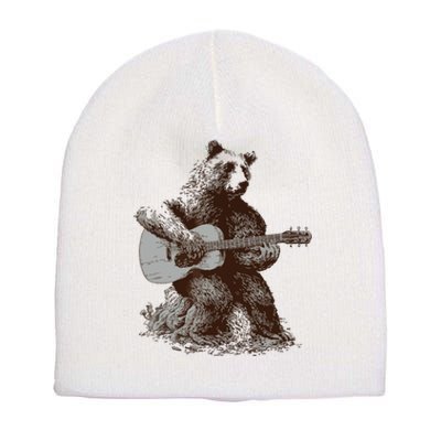 Bear Playing Guitar Players Music Gift Dad Rock N Roll Short Acrylic Beanie