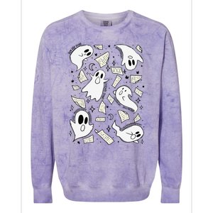 Book Page Ghosts Halloween Books Lover Colorblast Crewneck Sweatshirt