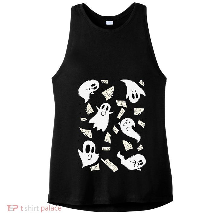Book Page Ghosts Halloween Books Lover Ladies PosiCharge Tri-Blend Wicking Tank