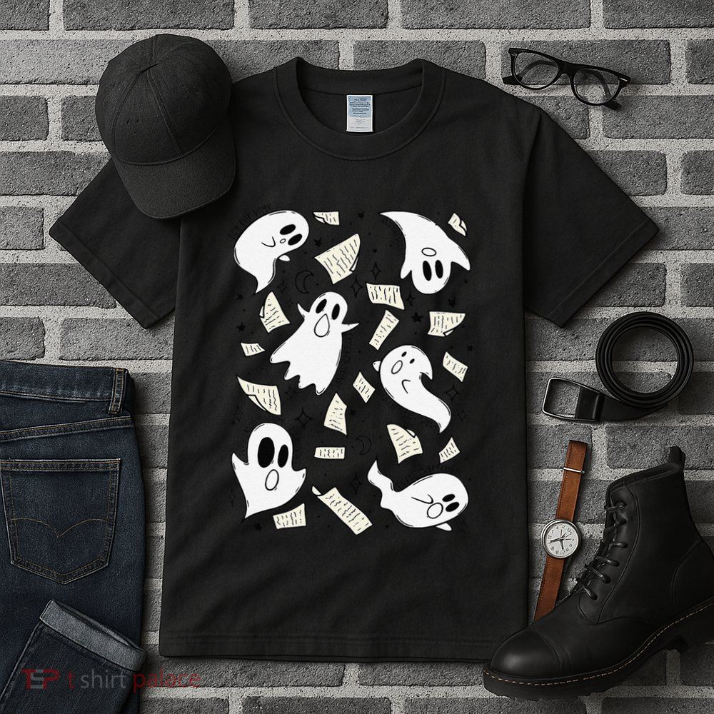 Book Page Ghosts Halloween Books Lover Tall T-Shirt
