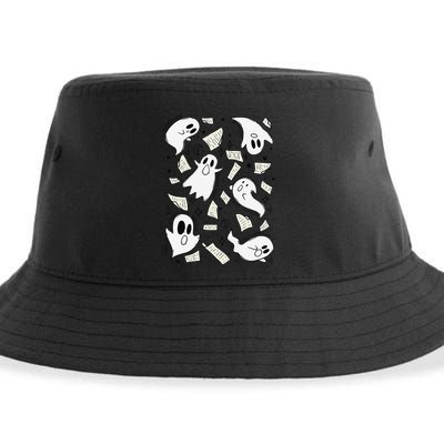 Book Page Ghosts Halloween Books Lover Sustainable Bucket Hat