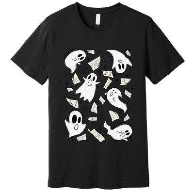Book Page Ghosts Halloween Books Lover Premium T-Shirt