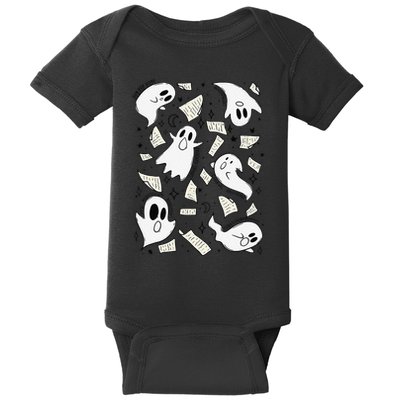 Book Page Ghosts Halloween Books Lover Baby Bodysuit