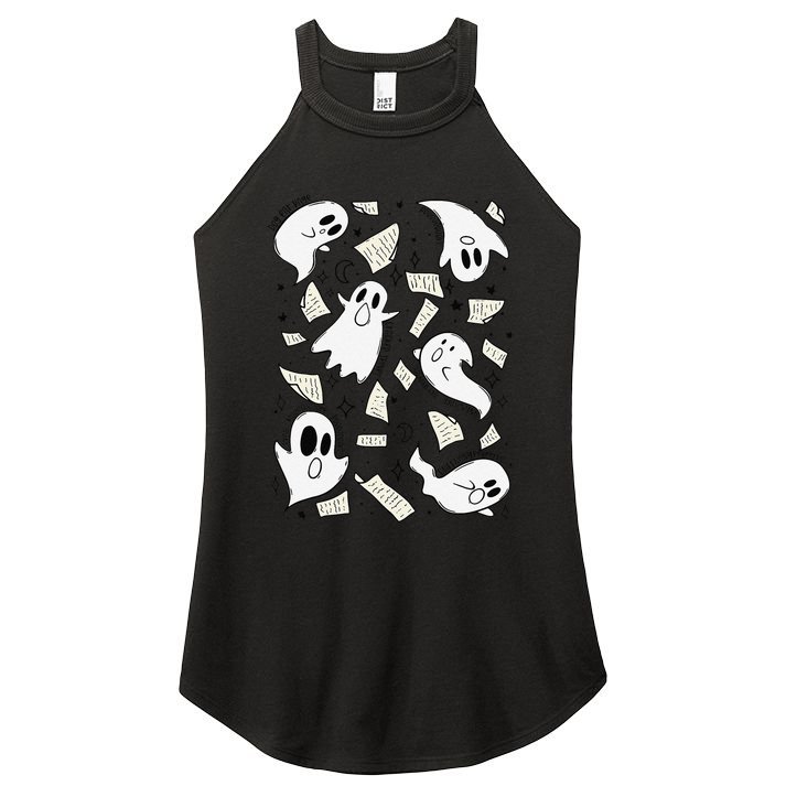 Book Page Ghosts Halloween Books Lover Women's Perfect Tri Rocker Tank
