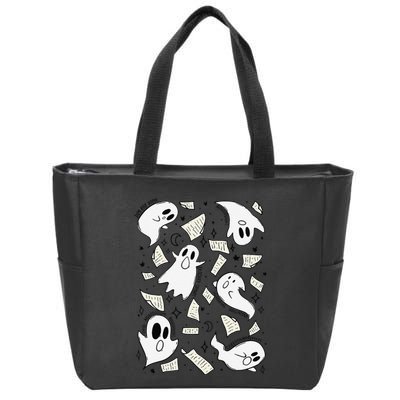 Book Page Ghosts Halloween Books Lover Zip Tote Bag