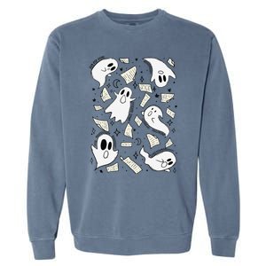 Book Page Ghosts Halloween Books Lover Garment-Dyed Sweatshirt