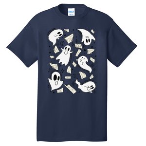 Book Page Ghosts Halloween Books Lover Tall T-Shirt