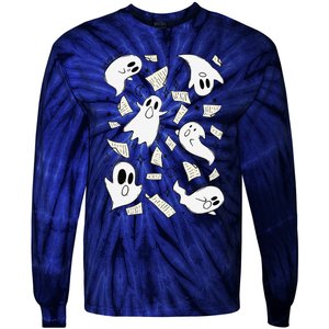 Book Page Ghosts Halloween Books Lover Tie-Dye Long Sleeve Shirt