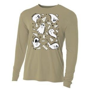 Book Page Ghosts Halloween Books Lover Cooling Performance Long Sleeve Crew