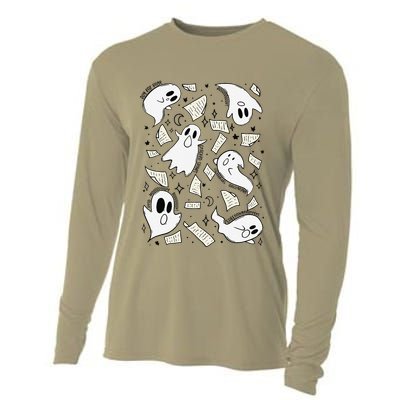 Book Page Ghosts Halloween Books Lover Cooling Performance Long Sleeve Crew