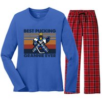 Best Pucking Grannie Ever Funny Hockey Grandma Saying Gift Women's Long Sleeve Flannel Pajama Set 