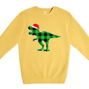 Buffalo Plaid Green Dinosaur T Rex Funny Christmas Premium Crewneck Sweatshirt