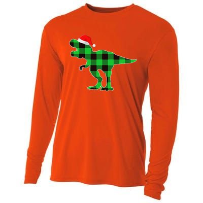 Buffalo Plaid Green Dinosaur T Rex Funny Christmas Cooling Performance Long Sleeve Crew