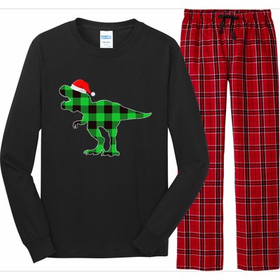 Buffalo Plaid Green Dinosaur T Rex Funny Christmas Long Sleeve Pajama Set