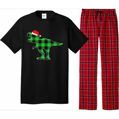 Buffalo Plaid Green Dinosaur T Rex Funny Christmas Pajama Set