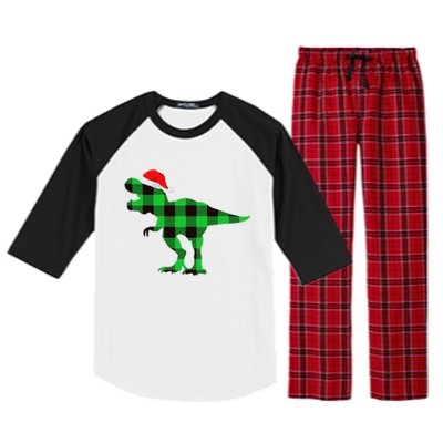 Buffalo Plaid Green Dinosaur T Rex Funny Christmas Raglan Sleeve Pajama Set