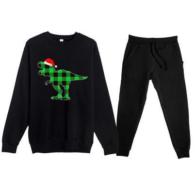 Buffalo Plaid Green Dinosaur T Rex Funny Christmas Premium Crewneck Sweatsuit Set