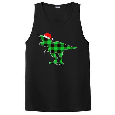 Buffalo Plaid Green Dinosaur T Rex Funny Christmas PosiCharge Competitor Tank