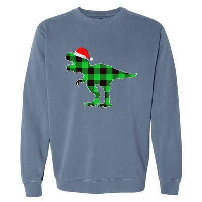 Buffalo Plaid Green Dinosaur T Rex Funny Christmas Garment-Dyed Sweatshirt