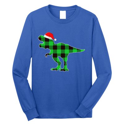 Buffalo Plaid Green Dinosaur T Rex Funny Christmas Long Sleeve Shirt